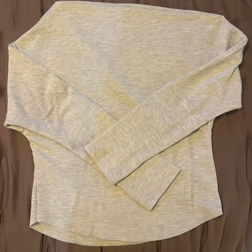 Free People Light Gray Off Shoulder Long Sleeve Top